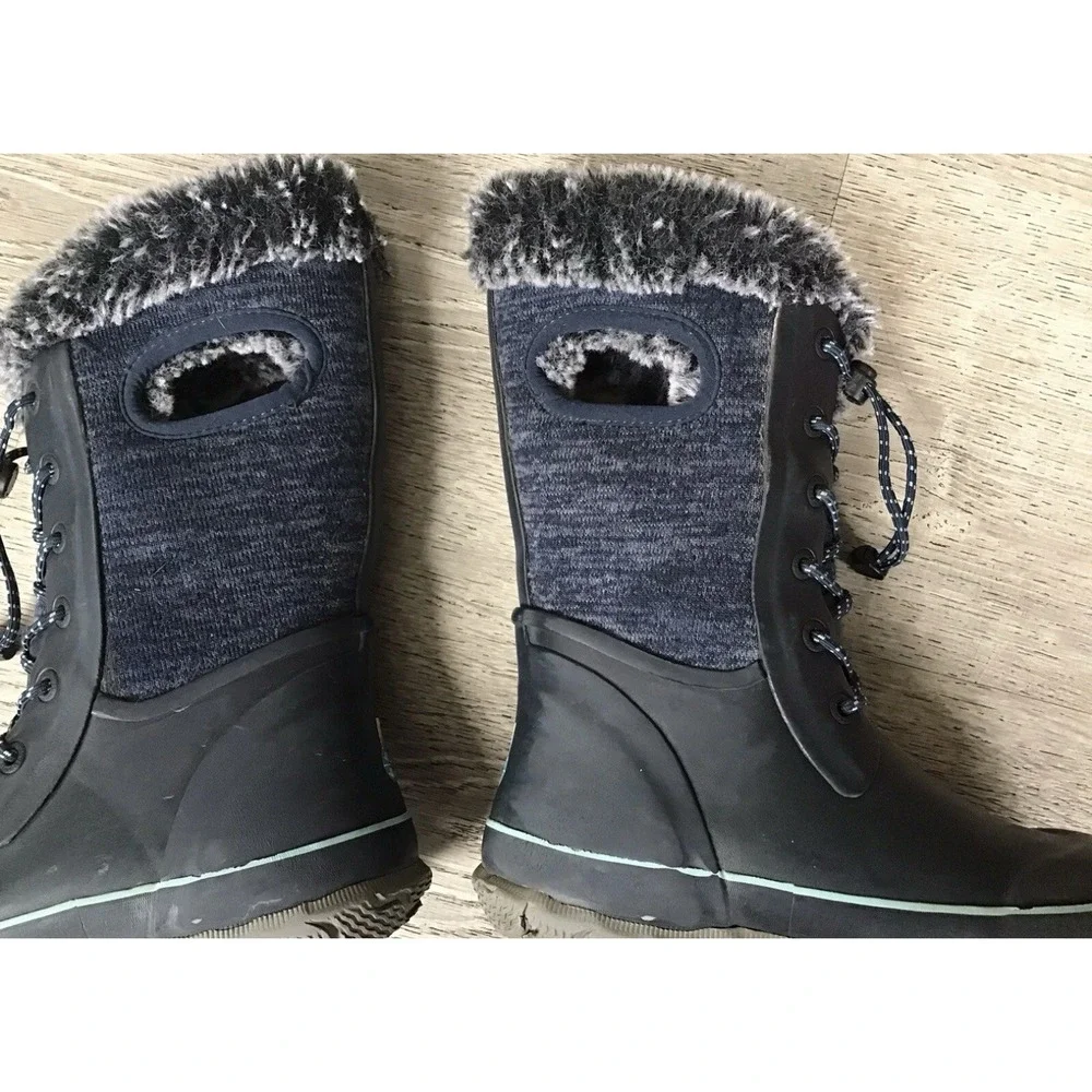Bogs Youth Size 3 Arcata Girls Knit Blue Faux Fur Winter Snow Boots Waterproof